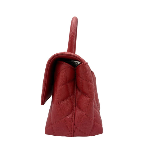 [Pre-owned] CHANEL Coco Handle Handbag Shoulder Bag IC Chip (2021-Present) Red Caviar Skin Pre-owned USED Bag