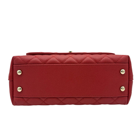[Pre-owned] CHANEL Coco Handle Handbag Shoulder Bag IC Chip (2021-Present) Red Caviar Skin Pre-owned USED Bag