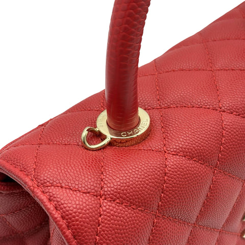 [Pre-owned] CHANEL Coco Handle Handbag Shoulder Bag IC Chip (2021-Present) Red Caviar Skin Pre-owned USED Bag