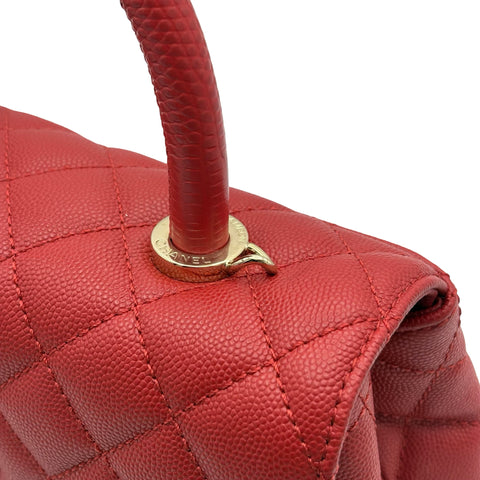 [Pre-owned] CHANEL Coco Handle Handbag Shoulder Bag IC Chip (2021-Present) Red Caviar Skin Pre-owned USED Bag