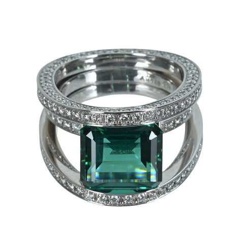 [Excellent Condition] BREGUET K18WG Reine de Naples Green Tourmaline Ring 5.59ct D1.92ct 14.4g #51
