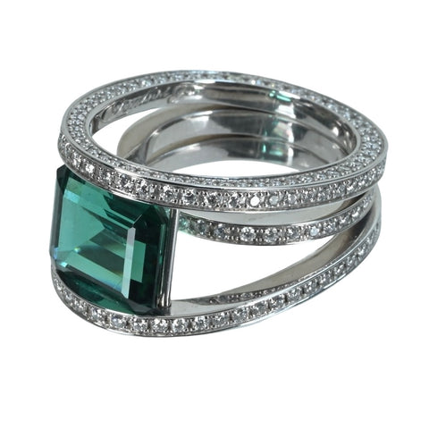 [Excellent Condition] BREGUET K18WG Reine de Naples Green Tourmaline Ring 5.59ct D1.92ct 14.4g #51