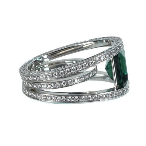[Excellent Condition] BREGUET K18WG Reine de Naples Green Tourmaline Ring 5.59ct D1.92ct 14.4g #51