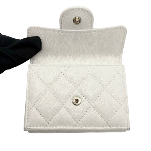 [Pre-owned] CHANEL Compact Wallet, White, Caviar Skin, Pre-owned, WHITE CAVIARSKIN