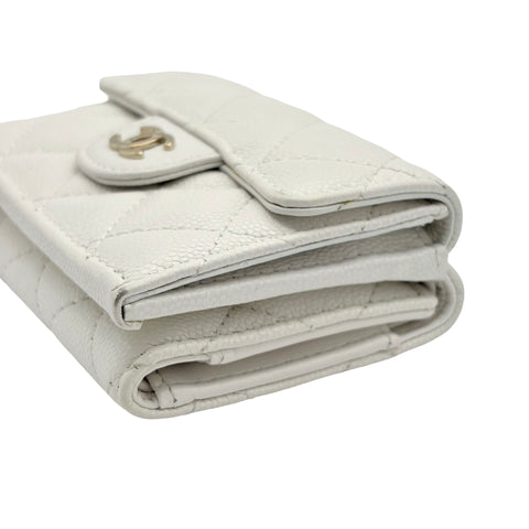 [Pre-owned] CHANEL Compact Wallet, White, Caviar Skin, Pre-owned, WHITE CAVIARSKIN