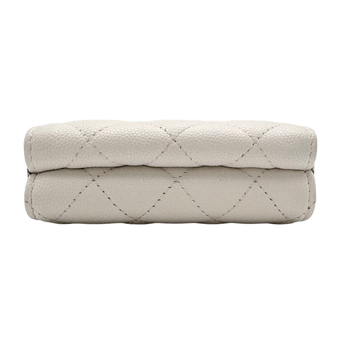 [Pre-owned] CHANEL Compact Wallet, White, Caviar Skin, Pre-owned, WHITE CAVIARSKIN