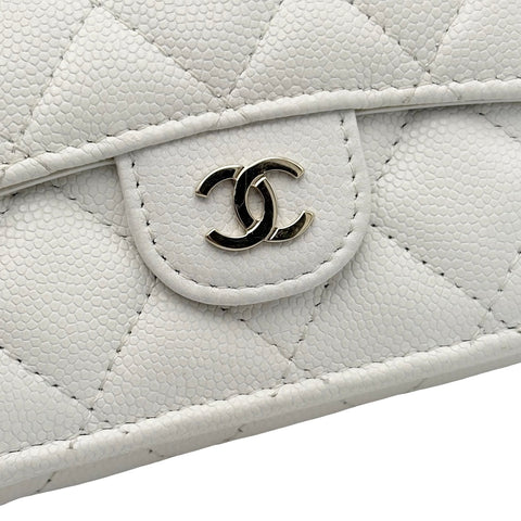 [Pre-owned] CHANEL Compact Wallet, White, Caviar Skin, Pre-owned, WHITE CAVIARSKIN