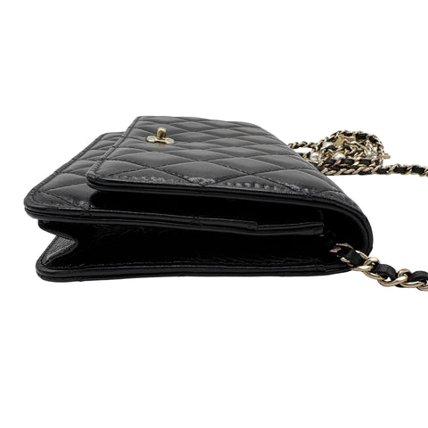[Pre-owned] CHANEL Pearl Charms Wallet on Chain Bag, 27-series (2018–2019), Black, Calfskin, Used Bag