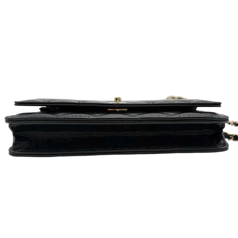 [Pre-owned] CHANEL Pearl Charms Wallet on Chain Bag, 27-series (2018–2019), Black, Calfskin, Used Bag