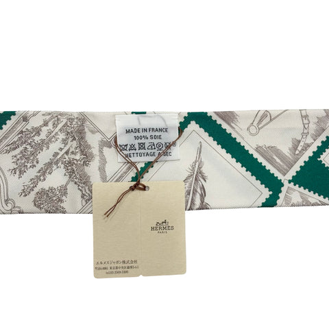 【新品未使用】Hermes エルメス 《フォーブルの切手愛好家》 ツイリー グリーン/ノワゼット/ブルー シルク100％ 新品未使用