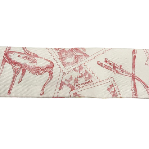 【A estrenar】 Hermes Hermès "Faubourg Stamp Collectors" Twilly Rosa/Rojo/Multicolor 100% Seda A estrenar