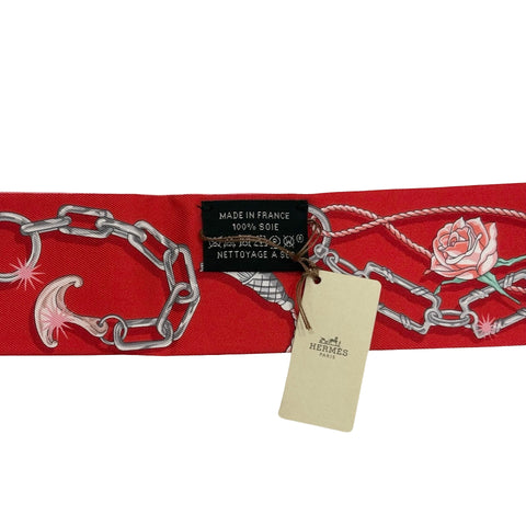 【Brand New】 Hermes "C'est la Fête" Twilly Rose Bonbon/Orange/Red 100% Silk Brand New