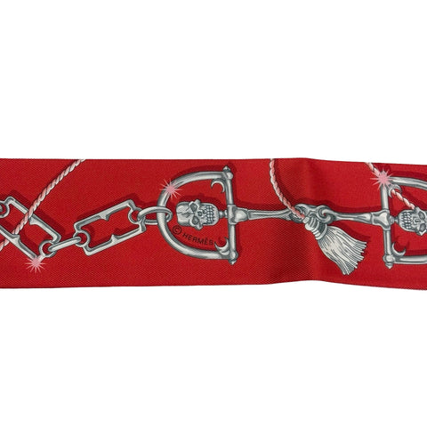 【Brand New】 Hermes "C'est la Fête" Twilly Rose Bonbon/Orange/Red 100% Silk Brand New