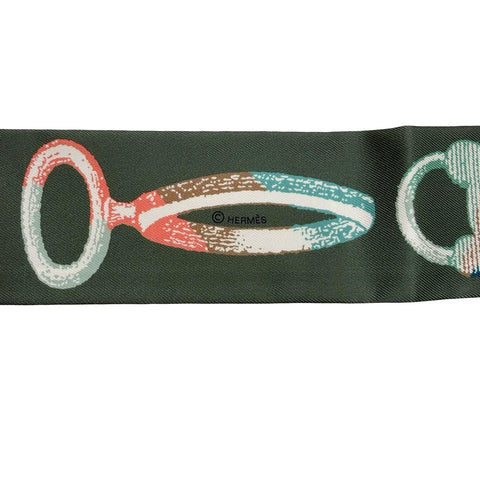 [Brand New] Hermes "Brides de Gala / Poetic Inventory" Twilly, Beige/Corail/Green, 100% Silk, Brand New