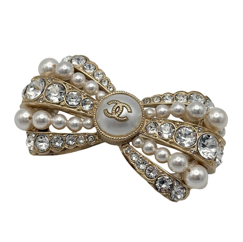 [Pre-owned] CHANEL Ribbon Brooch, GP/Faux Pearl/Rhinestone, Pre-owned