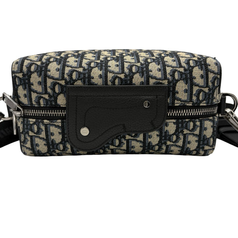 [Excellent Condition] Christian Dior OBLIQUE LINGOT 22 Shoulder Bag Navy Canvas/Leather USED Men's Bag