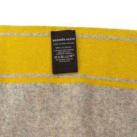【美品】 Hermes エルメス カシミヤマフラー カザック クレ ドゥ H マフラー MUFFLER  SCARF イエロー カシミヤ100% 中古 YELLOW 100%CASHMERE