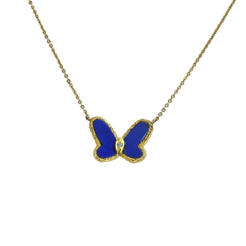 【中古】Van Cleef＆Arpels ヴァンクリーフ＆アーペル K18YG  PAPILLON NECKLACE パピヨンラピスラズリ ネックレス 5.1ｇ レディース