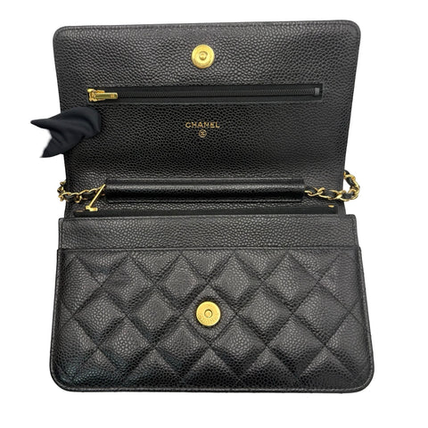 【中古】 CHANEL シャネル チェーンウォレット CHAIN WALLET 29番台(2019-2020年) ブラック キャビアスキン 中古 USED バッグ
