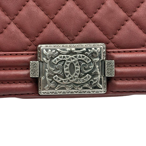 [Pre-owned] CHANEL BOY CHANEL Shoulder Bag, 19 Series (2014), Wine Red, Leather, Used Bag