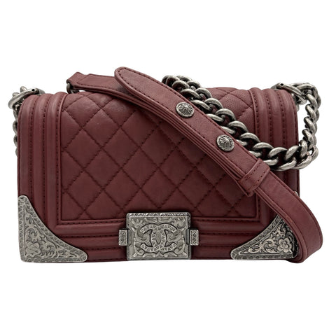 【中古】 CHANEL シャネル BOY CHANEL ボーイシャネル ショルダーバッグ 19番台(2014年) ワイレッド レザー 中古 USED バッグ