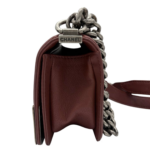 [Pre-owned] CHANEL BOY CHANEL Shoulder Bag, 19 Series (2014), Wine Red, Leather, Used Bag