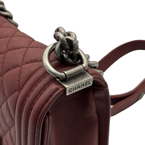 [Pre-owned] CHANEL BOY CHANEL Shoulder Bag, 19 Series (2014), Wine Red, Leather, Used Bag