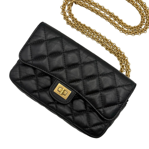 【美品】 CHANEL シャネル MINI CHAIN SHOULDER BAG ミニチェーンショルダーバッグ チェーンウォレット ランダム番(2021年~) ブラック ラムスキン 中古 USED バッグ