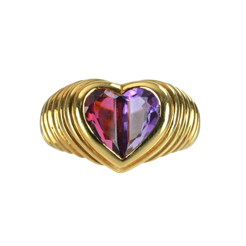 【中古】BVLGARI ブルガリ K18YG DOPPIO BACHELORETTEドッピオバチェラート アメジスト ピンクトルマリンリング 9.7g #11.5
