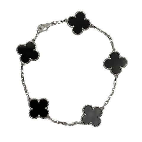 【未使用品】Van Cleef＆Arpels ヴァンクリーフ＆アーペル K18WG VINTAGE ALHAMBRA BRACELT ヴィンテージ アルハンブラ ブレスレット、5モチーフ ホワイトゴールド， オニキス
