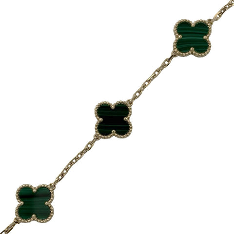 【中古】Van Cleef＆Arpels ヴァンクリーフ＆アーペル K18YG VINTAGE ALHAMBRA  BRACELET ヴィンテージ アルハンブラ イエローゴールド， マラカイト ブレスレット、5モチーフ