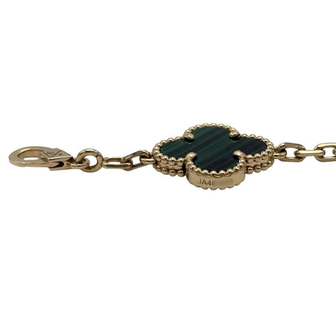 【中古】Van Cleef＆Arpels ヴァンクリーフ＆アーペル K18YG VINTAGE ALHAMBRA  BRACELET ヴィンテージ アルハンブラ イエローゴールド， マラカイト ブレスレット、5モチーフ