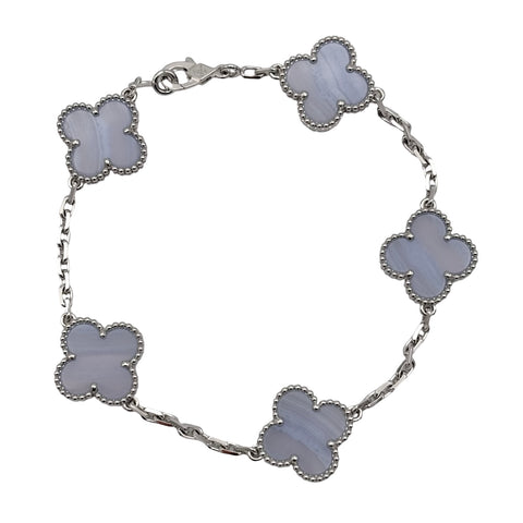 [Unused] Van Cleef & Arpels K18WG Vintage Alhambra Bracelet, 5 Motifs, Chalcedony