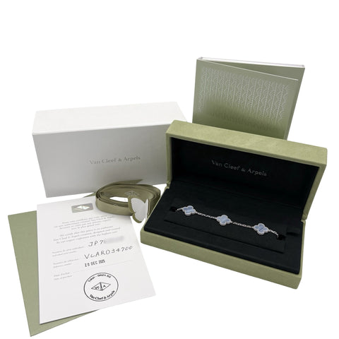 [Unused] Van Cleef & Arpels K18WG Vintage Alhambra Bracelet, 5 Motifs, Chalcedony