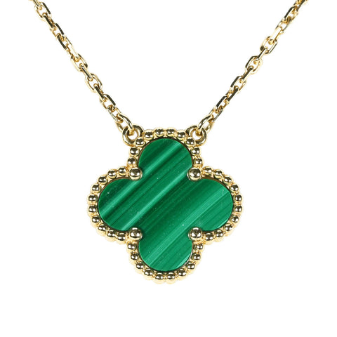 [Pre-owned] Van Cleef & Arpels 18K Yellow Gold VINTAGE ALHAMBRA NECKLACE Malachite 5.5g 42cm