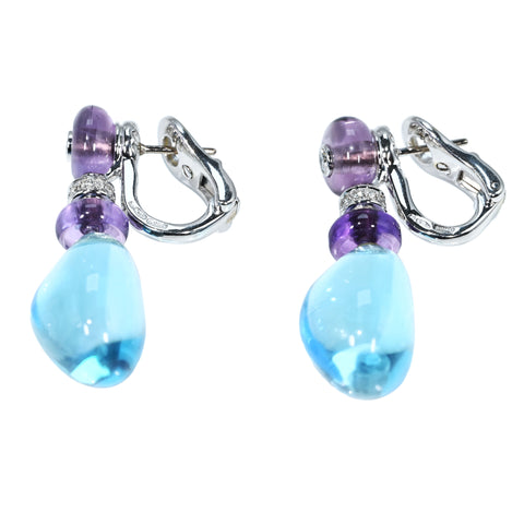 Used BVLGARI K18WG BLUE TOPAZ・AMETHYST EARRINGS Blue Topaz/Amethyst Earrings 19.6g