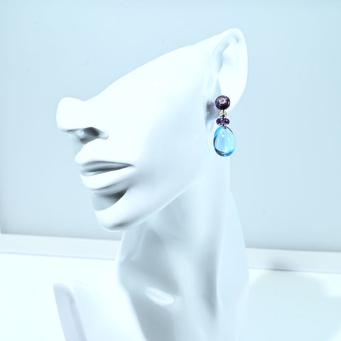 Used BVLGARI K18WG BLUE TOPAZ・AMETHYST EARRINGS Blue Topaz/Amethyst Earrings 19.6g