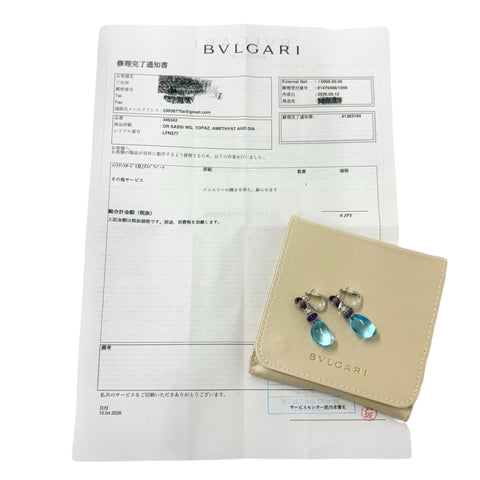 Used BVLGARI K18WG BLUE TOPAZ・AMETHYST EARRINGS Blue Topaz/Amethyst Earrings 19.6g