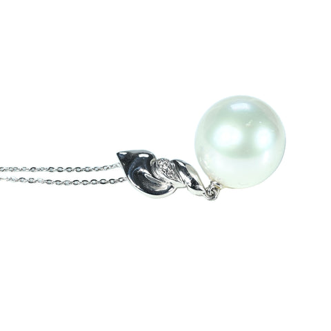 [Excellent Condition] 18K White Gold South Sea Pearl Pendant Necklace, P13.8mm, D0.03ct, 6.3g, 42cm