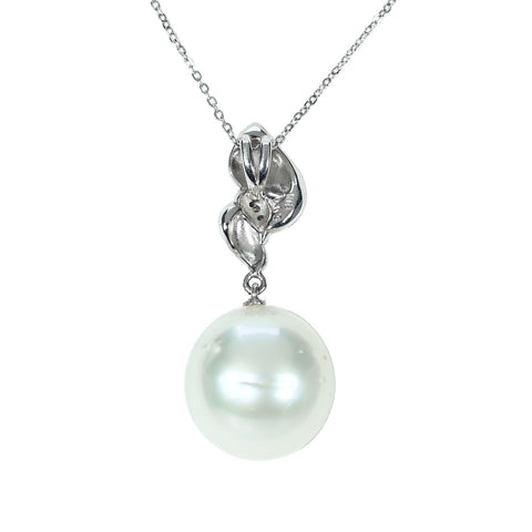 [Excellent Condition] 18K White Gold South Sea Pearl Pendant Necklace, P13.8mm, D0.03ct, 6.3g, 42cm
