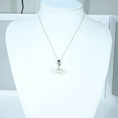 [Excellent Condition] 18K White Gold South Sea Pearl Pendant Necklace, P13.8mm, D0.03ct, 6.3g, 42cm