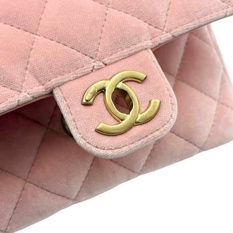 [Pre-owned] CHANEL Mini Matelassé Chain Shoulder Bag, IC Chip (2021~), Pink, Velvet x Leather, Pre-owned USED Bag