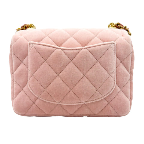 [Pre-owned] CHANEL Mini Matelassé Chain Shoulder Bag, IC Chip (2021~), Pink, Velvet x Leather, Pre-owned USED Bag