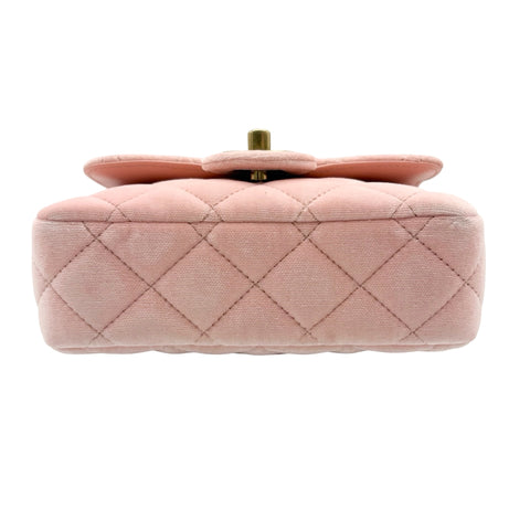 [Pre-owned] CHANEL Mini Matelassé Chain Shoulder Bag, IC Chip (2021~), Pink, Velvet x Leather, Pre-owned USED Bag