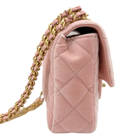 [Pre-owned] CHANEL Mini Matelassé Chain Shoulder Bag, IC Chip (2021~), Pink, Velvet x Leather, Pre-owned USED Bag