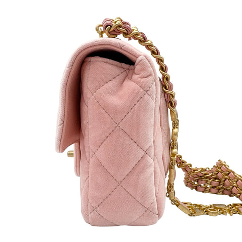 [Pre-owned] CHANEL Mini Matelassé Chain Shoulder Bag, IC Chip (2021~), Pink, Velvet x Leather, Pre-owned USED Bag