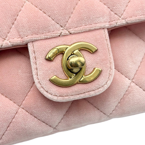 [Pre-owned] CHANEL Mini Matelassé Chain Shoulder Bag, IC Chip (2021~), Pink, Velvet x Leather, Pre-owned USED Bag