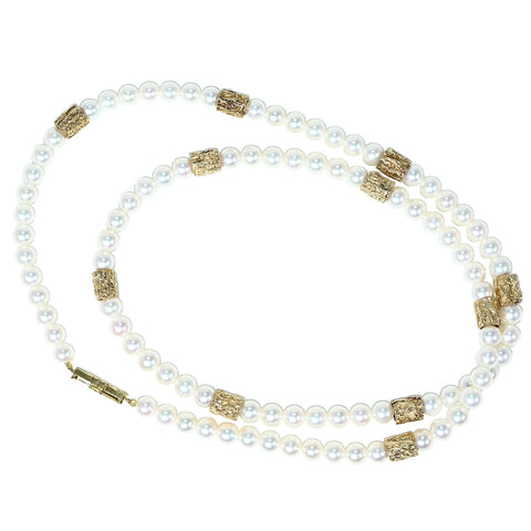【中古】 MIKIMOTO K18YG PEARL NECKLACE ミキモト K18YG パールネックレス 6.0-6.5mm 68cm 52.9g 保証書  ONE PRICE