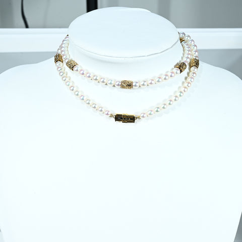 【中古】 MIKIMOTO K18YG PEARL NECKLACE ミキモト K18YG パールネックレス 6.0-6.5mm 68cm 52.9g 保証書  ONE PRICE
