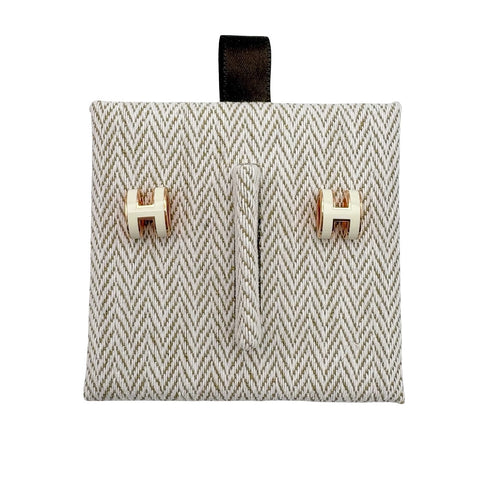 【Brand New】 Hermes Mini Pop H Earrings White/Pink Gold GP Brand New